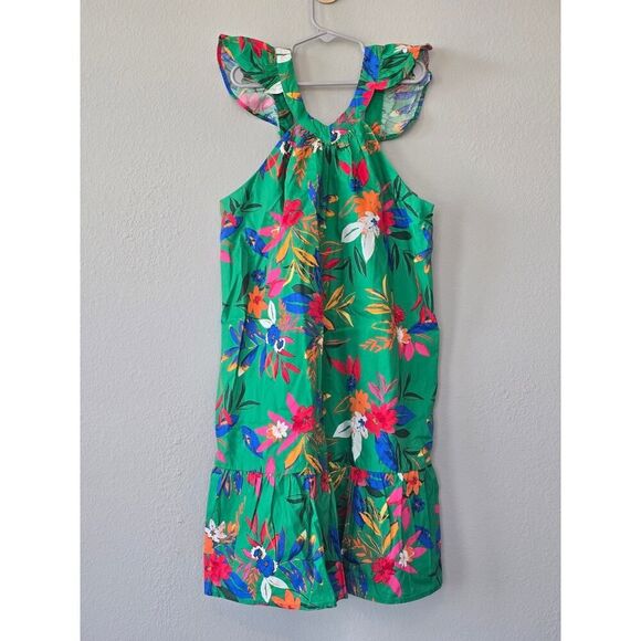 NWT Crewcuts J.Crew Girls Tropical Ruffle Dress Sz14 Clover Green Floral Summer - Picture 2 of 8